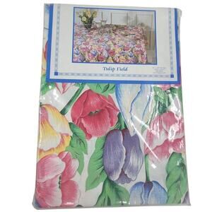Bardwil Linens Vintage Pastel Tulip Floral Oblong Rectangular Spring‎ Tablecloth